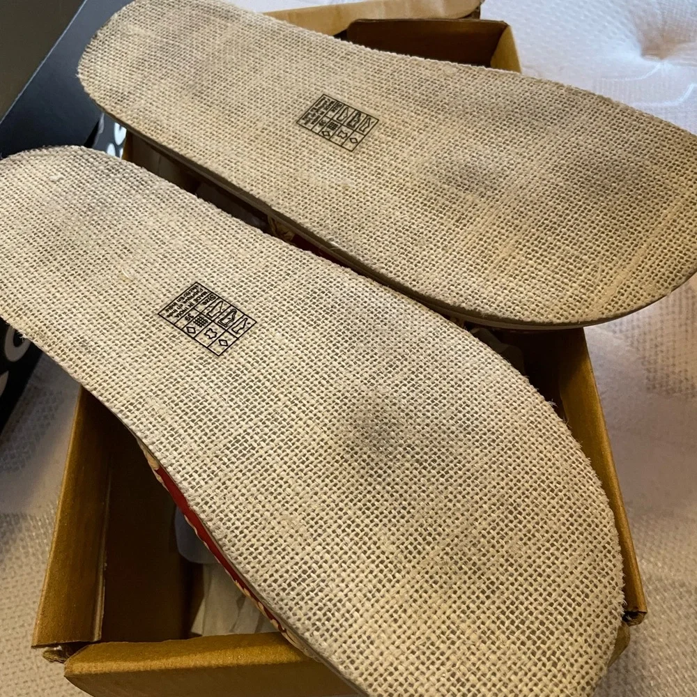 Free People Crete Cream Footbed Sandals with red accents